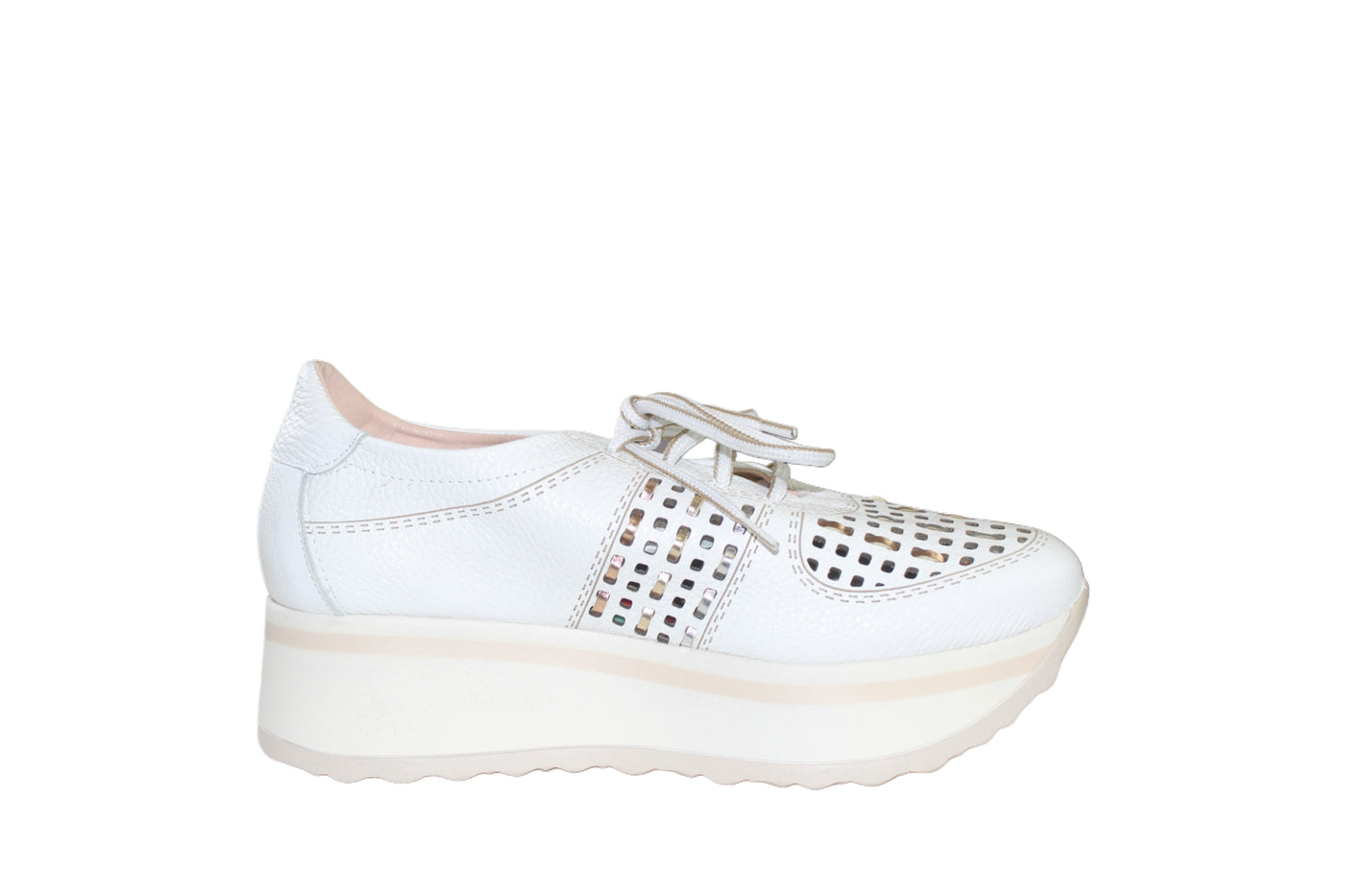 White Platform Runner with Metallic & Mesh Accents