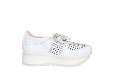 White Platform Runner with Metallic & Mesh Accents
