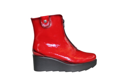Red High Heel Block Boot With Zip