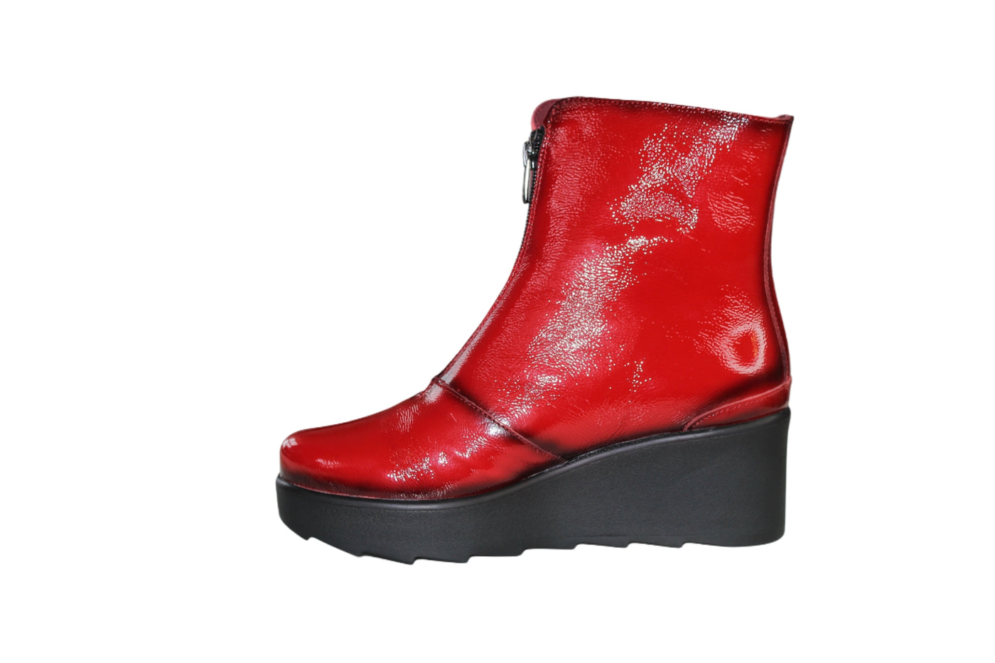 Red High Heel Block Boot With Zip