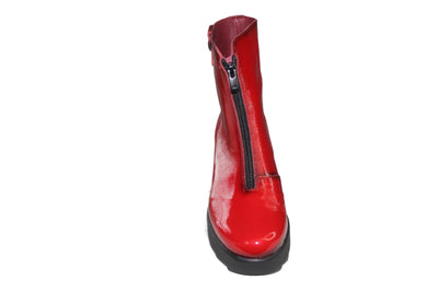 Red High Heel Block Boot With Zip