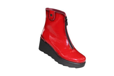 Red High Heel Block Boot With Zip