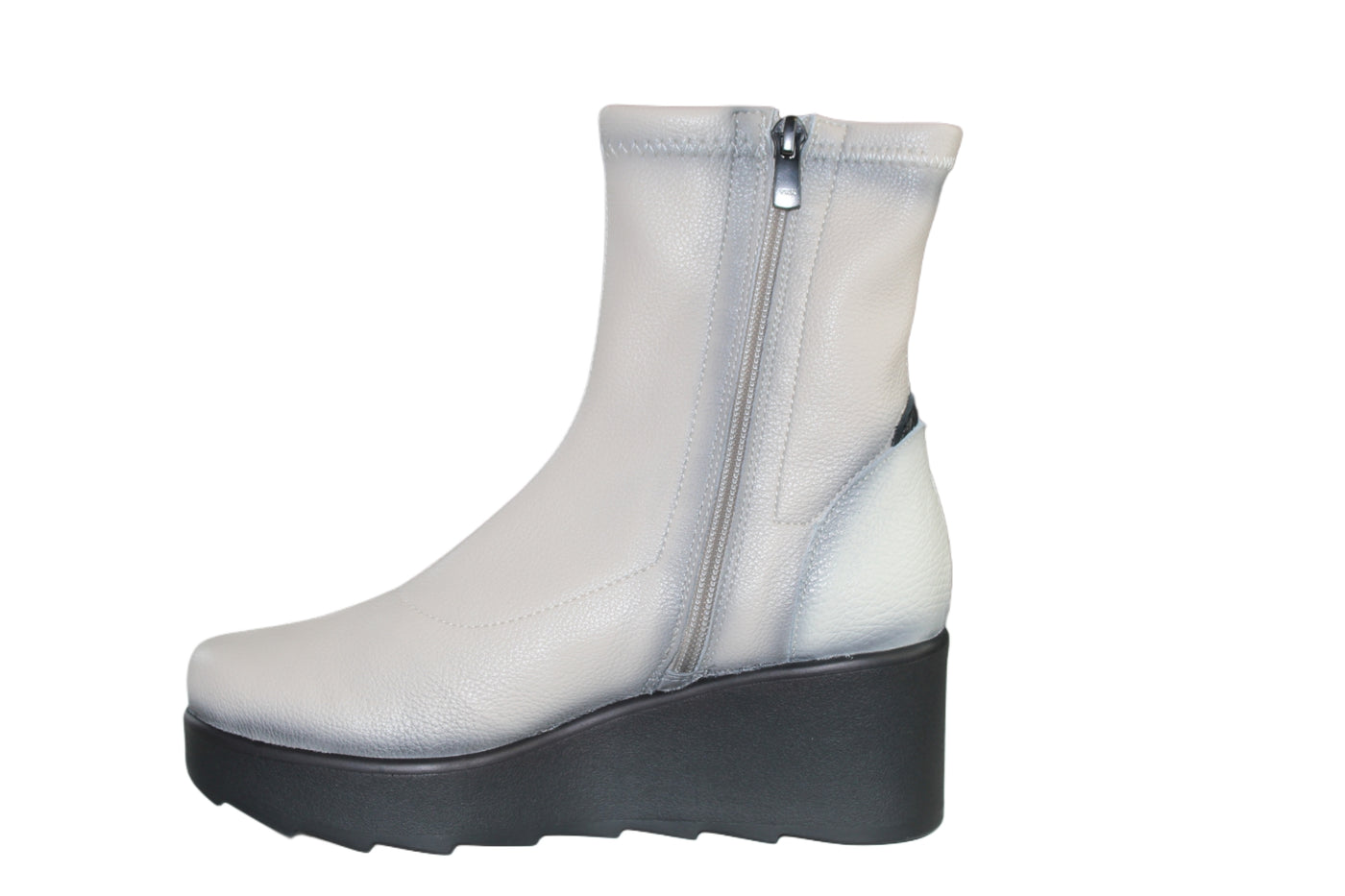 Cream Wedge Ankle Boots With Side Zip