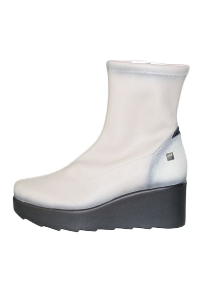 Cream Wedge Ankle Boots With Side Zip