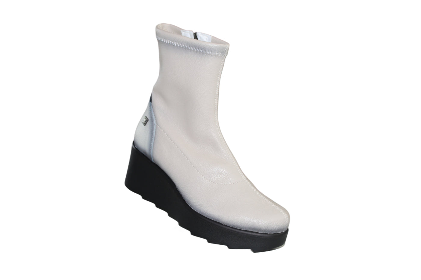 Cream Wedge Ankle Boots With Side Zip