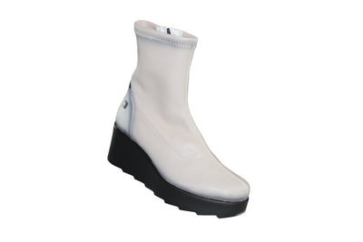 Cream Wedge Ankle Boots With Side Zip