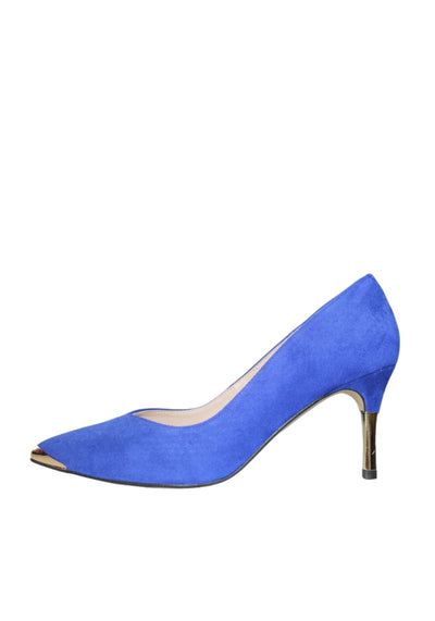 High Heel Cobalt Pointed Shoe With Gold Detail