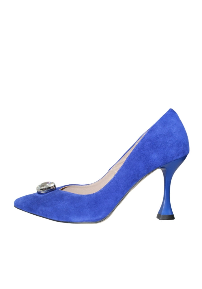 High Heel Cobalt Blue Shoe With Diamond Embellisnment