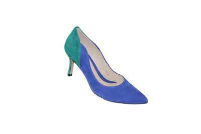High Heel Cobalt Blue/Green Shoe With Pointed Toe