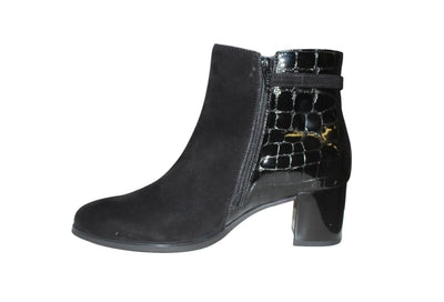 Croc-Accent Suede Ankle Boots with Block Heel