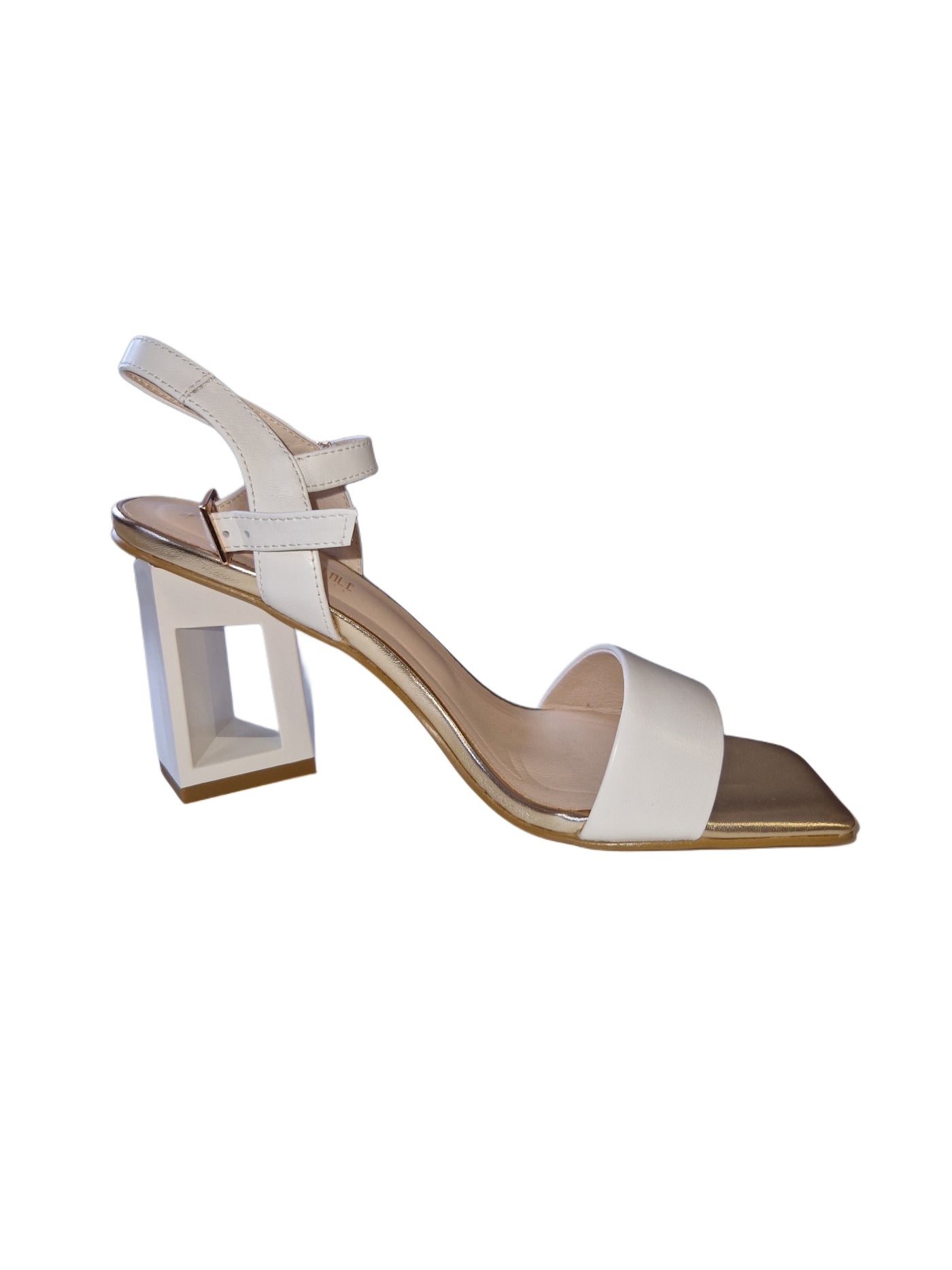 White Heels with Gold Trim and 3D Effect Heel