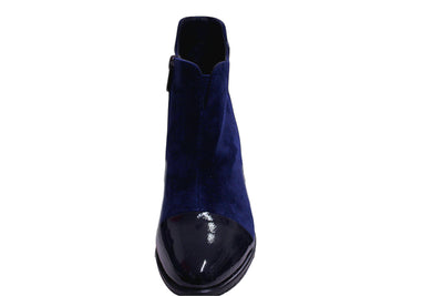 Navy Block Heel Boot With Diamonde Detailing