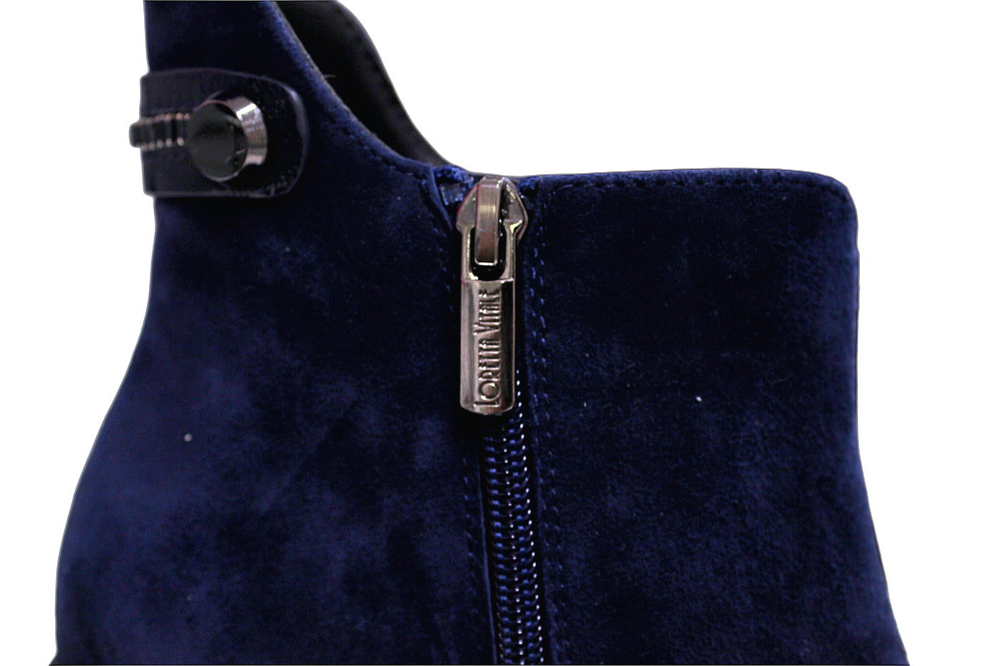 Navy Block Heel Boot With Diamonde Detailing