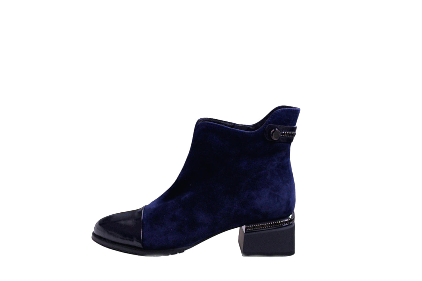 Navy Block Heel Boot With Diamonde Detailing