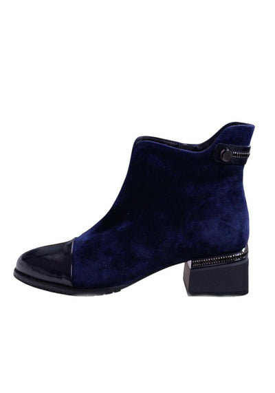 Navy Block Heel Boot With Diamonde Detailing