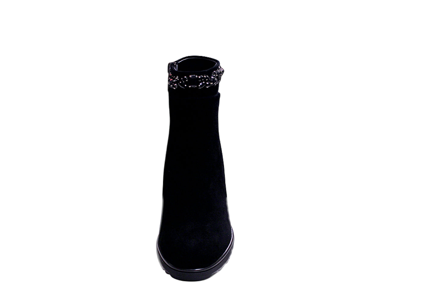 Black Zip Up Boot With Diamante Detailing