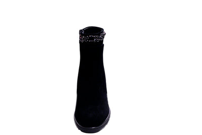 Black Zip Up Boot With Diamante Detailing
