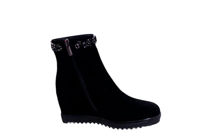 Black Zip Up Boot With Diamante Detailing