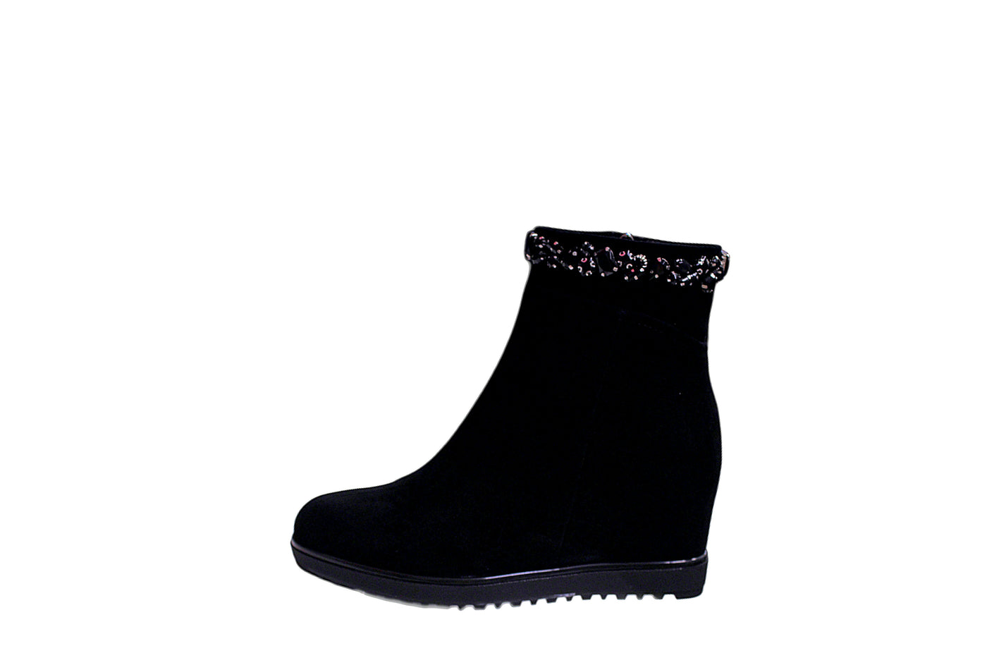 Black Zip Up Boot With Diamante Detailing