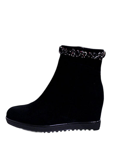 Black Zip Up Boot With Diamante Detailing