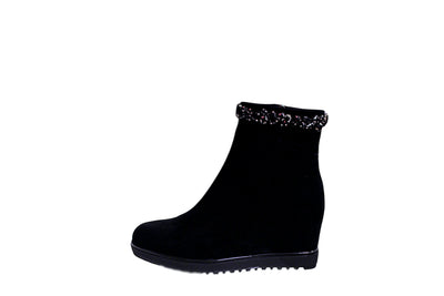 Black Zip Up Boot With Diamante Detailing