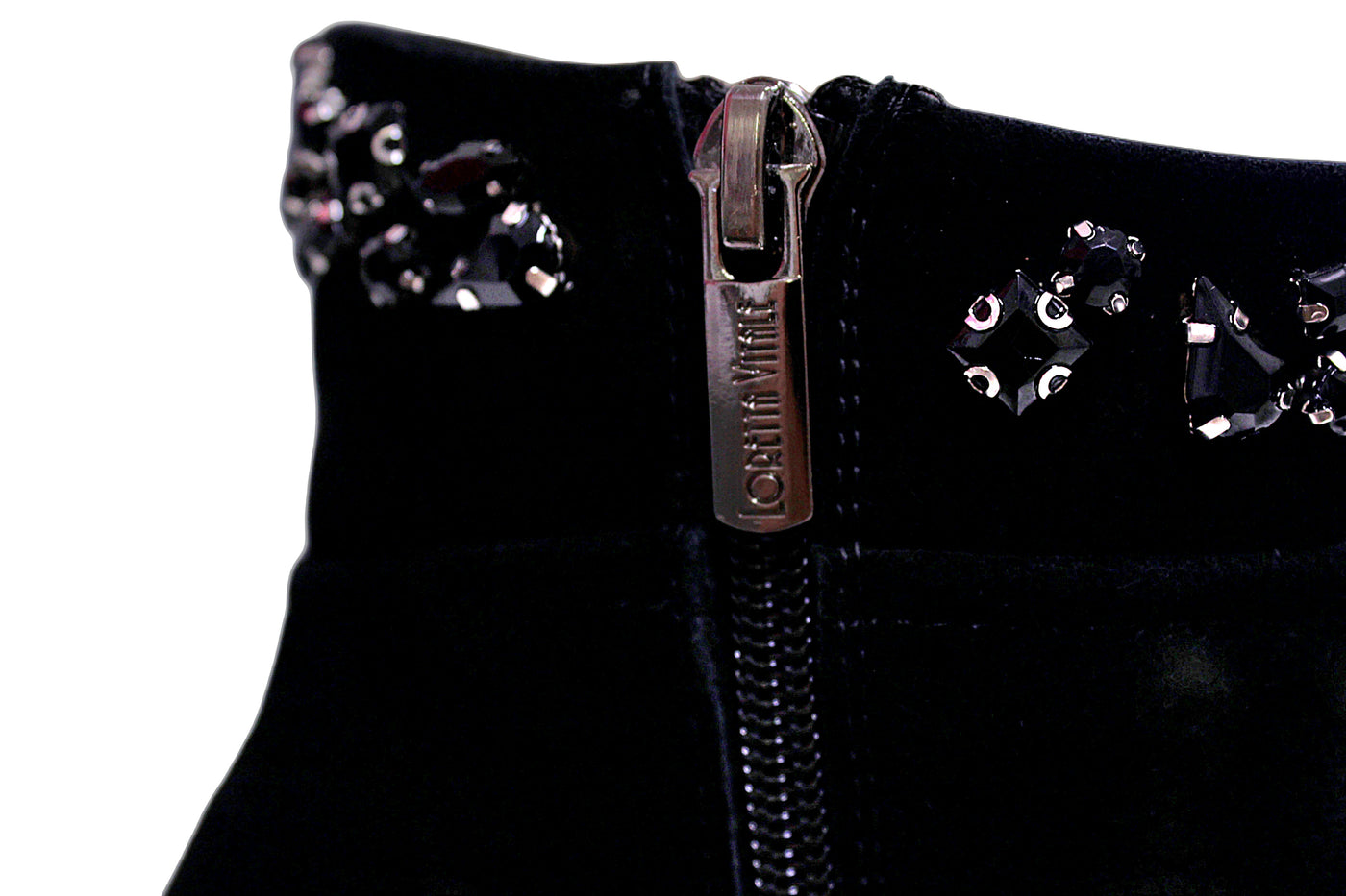 Black Zip Up Boot With Diamante Detailing