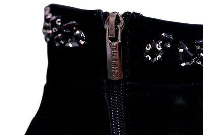 Black Zip Up Boot With Diamante Detailing