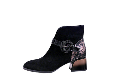 Black Zip Up  Boot With Ombre Block Heel