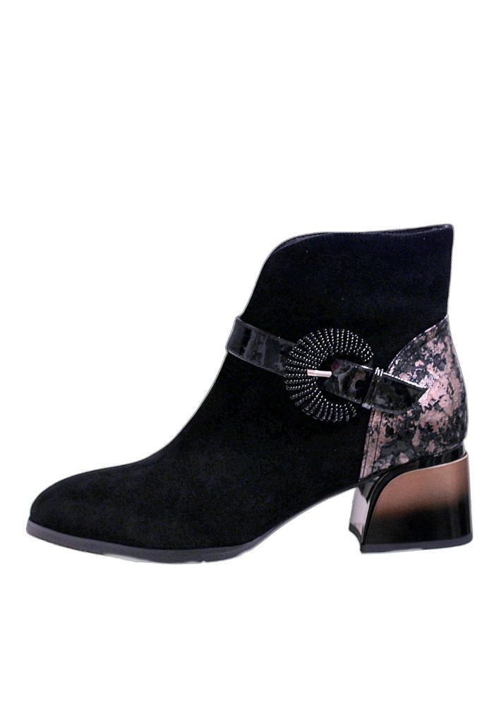Black Zip Up  Boot With Ombre Block Heel