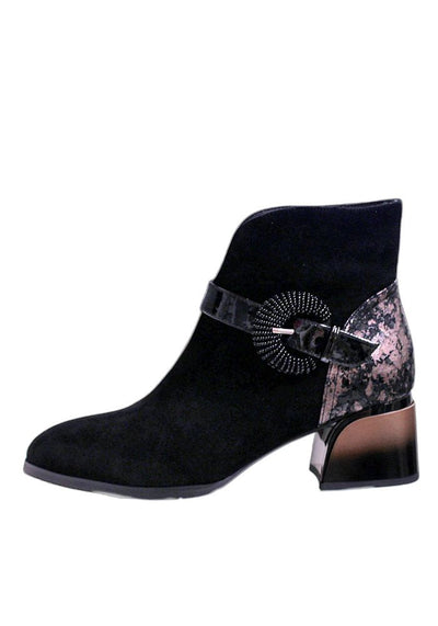 Black Zip Up  Boot With Ombre Block Heel