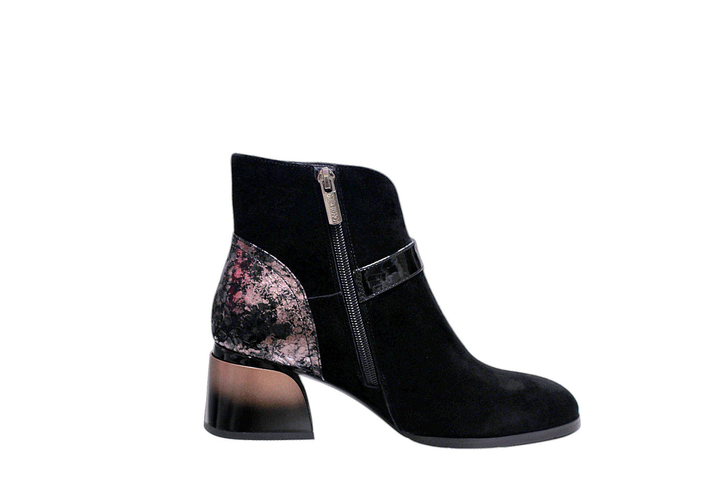 Black Zip Up  Boot With Ombre Block Heel