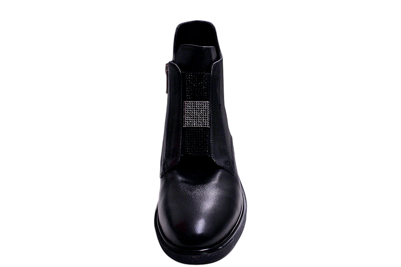 Black Leather Zip Boot With Diamante Detailing
