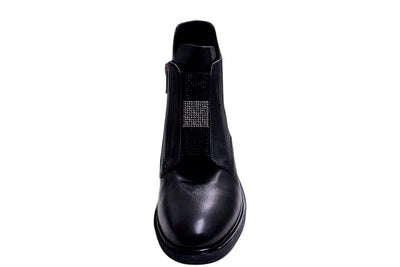 Black Leather Zip Boot With Diamante Detailing