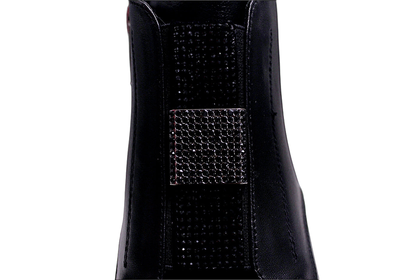 Black Leather Zip Boot With Diamante Detailing