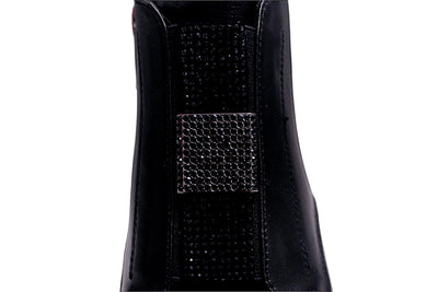 Black Leather Zip Boot With Diamante Detailing