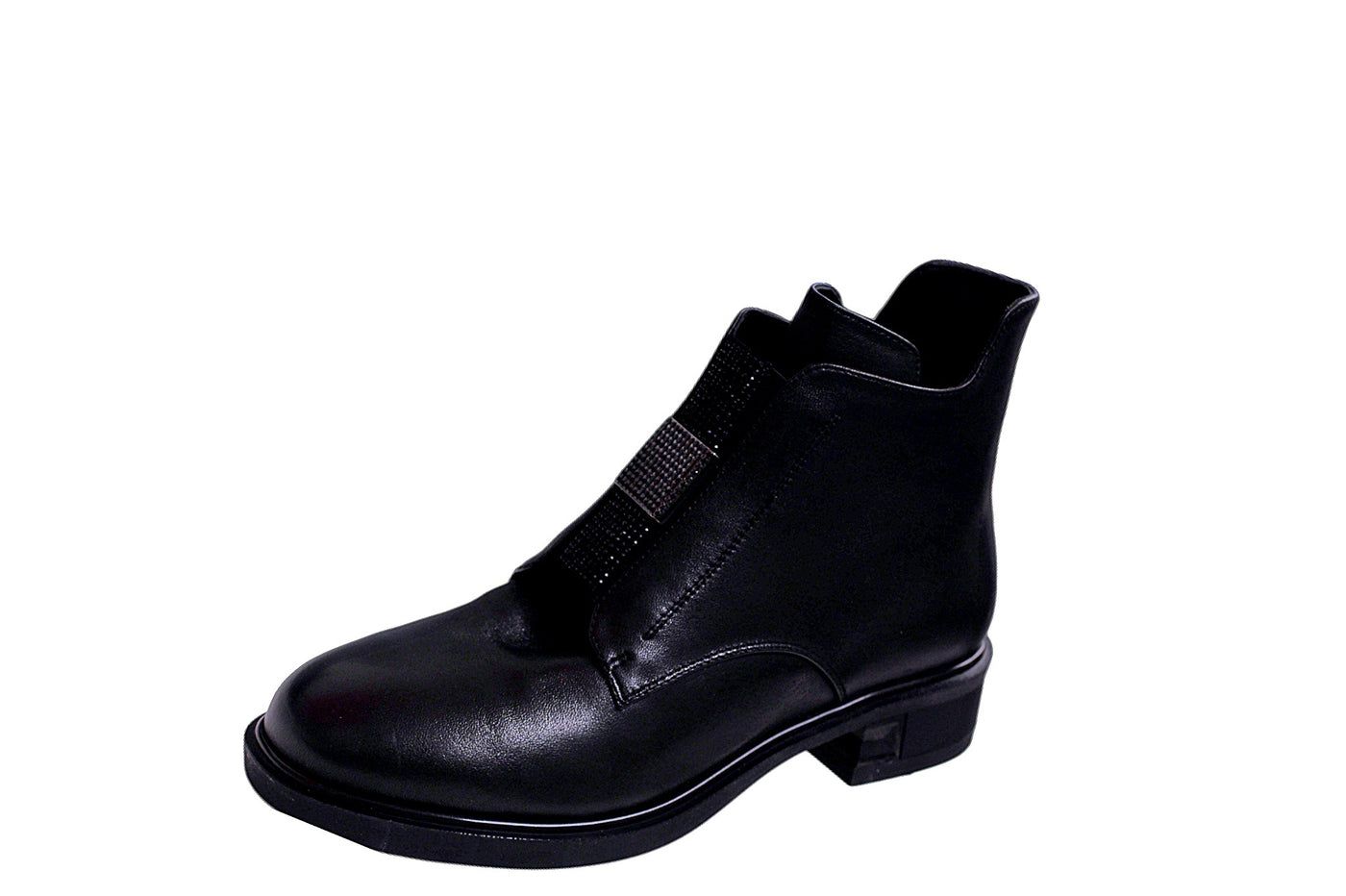 Black Leather Zip Boot With Diamante Detailing