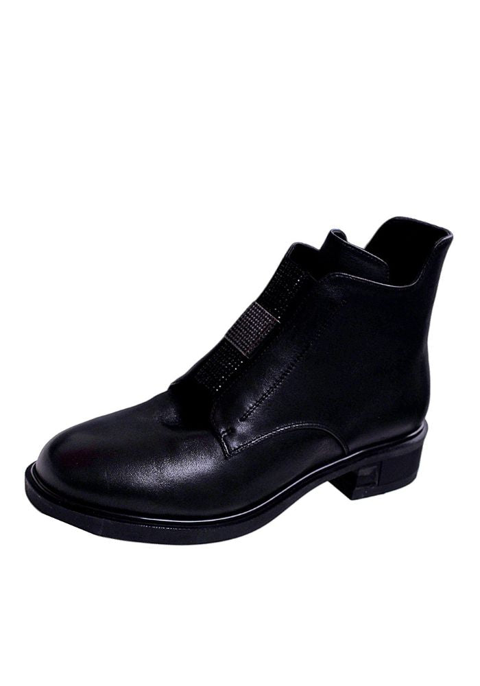 Black Leather Zip Boot With Diamante Detailing