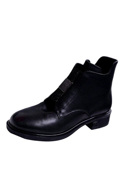 Black Leather Zip Boot With Diamante Detailing