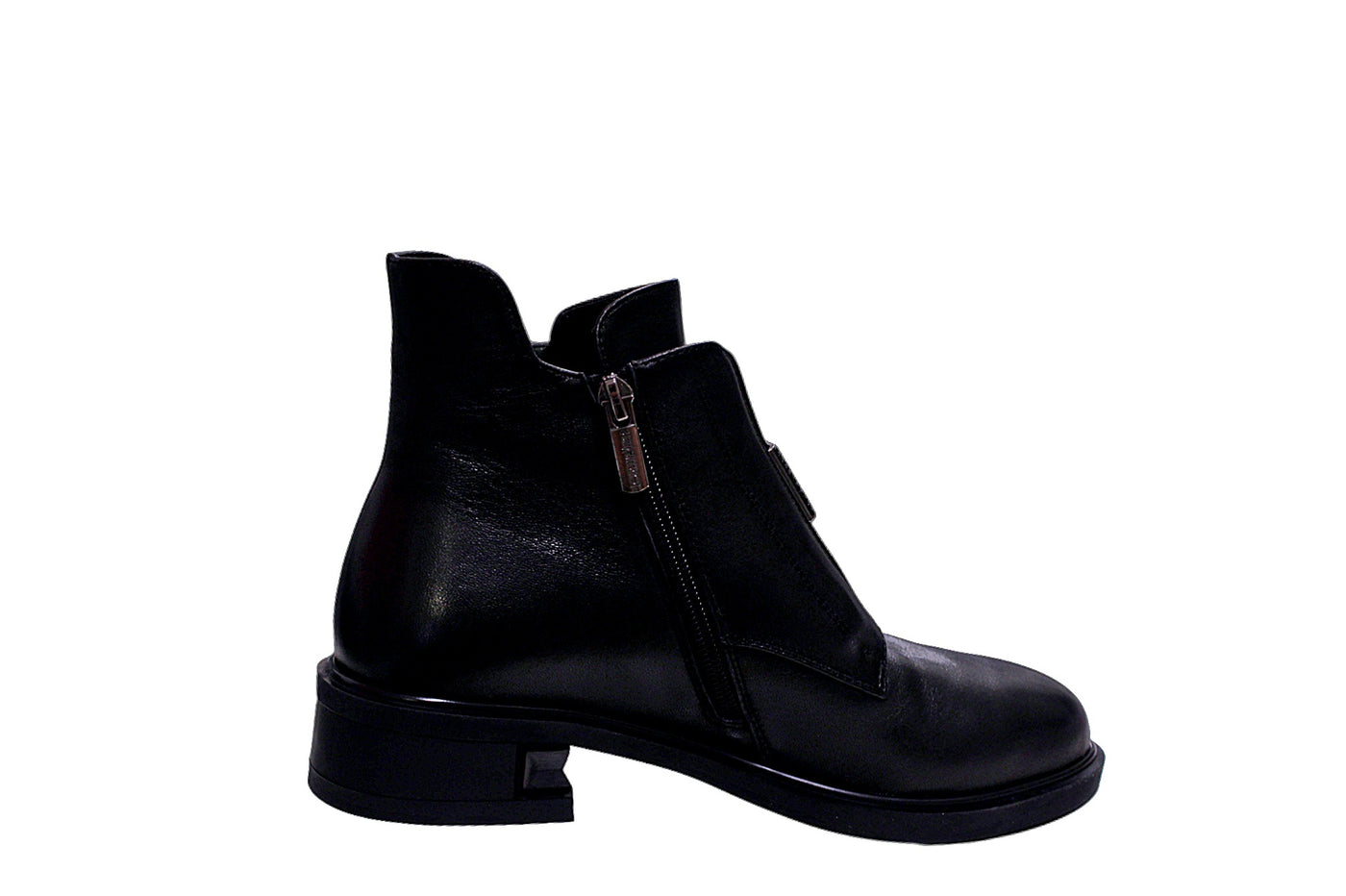 Black Leather Zip Boot With Diamante Detailing