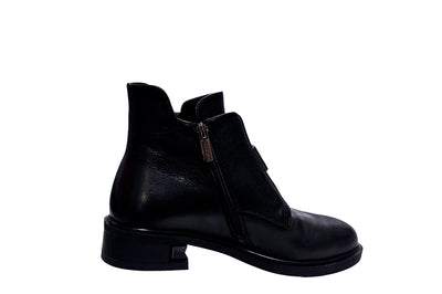 Black Leather Zip Boot With Diamante Detailing