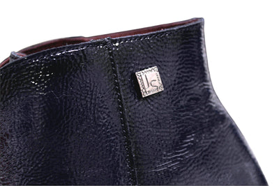 Navy Patent Block Heel Boot With Zip