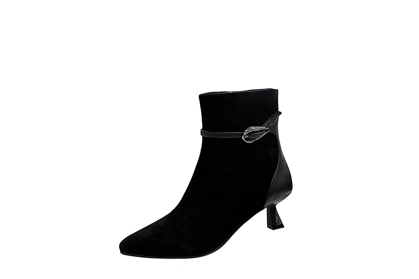 Black Pointed Toe Boot With Kitten Heel