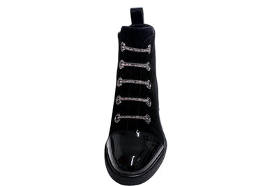 Suede Feel Zip Up Boot With Patent Toe