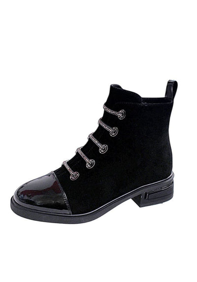 Suede Feel Zip Up Boot With Patent Toe
