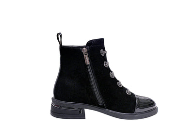 Suede Feel Zip Up Boot With Patent Toe