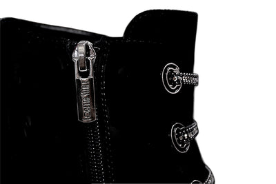 Suede Feel Zip Up Boot With Patent Toe
