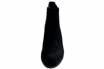 Croc-Accent Suede Ankle Boots with Block Heel