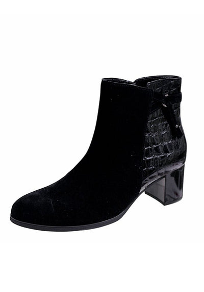 Croc-Accent Suede Ankle Boots with Block Heel