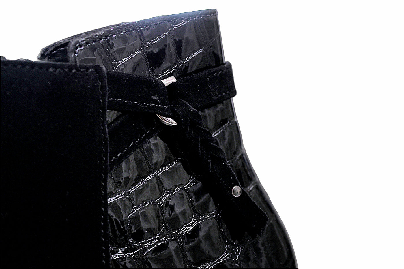 Croc-Accent Suede Ankle Boots with Block Heel