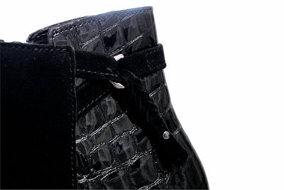 Croc-Accent Suede Ankle Boots with Block Heel